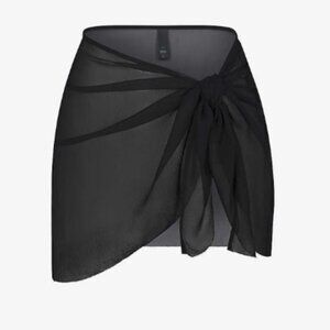 SKIMS Small Medium Black Semi Sheer Chiffon Swim Cover Up Wrap Skirt Self Tie